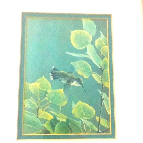 Framed Hummingbird Art Print in a Solid Oak Frame 14.5x12.5" - Picture 8 of 10